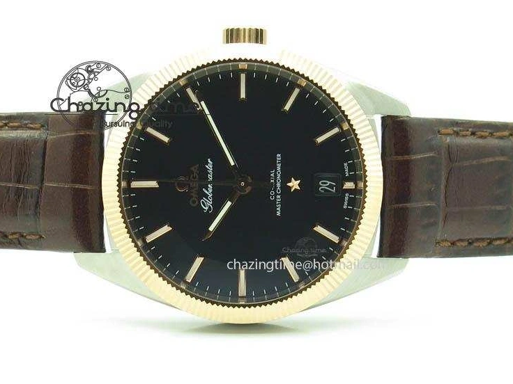 0214 Sporty Globemaster Master Chronometer SS RG V6F Best Edition Black Dial On Brown Leather Strap A 8270